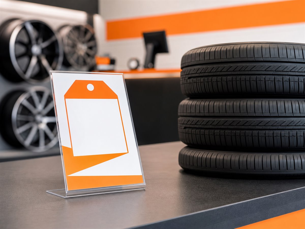 Tire rebate offer card beside new tires