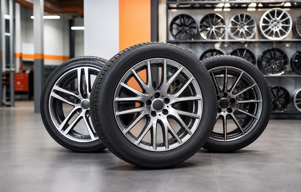 Wheel and tire packages in a showroom